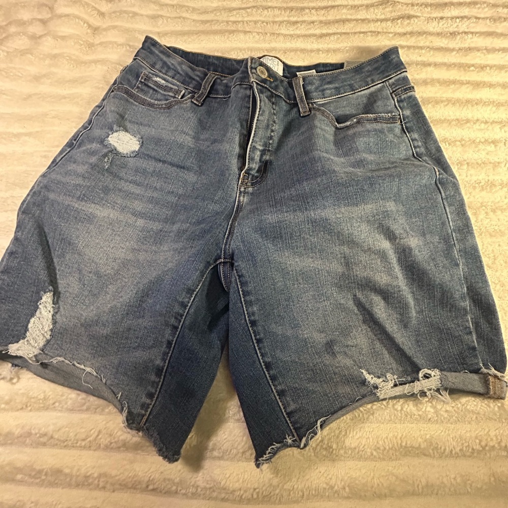 Time and Tru Blue Jean Shorts with Distressed Raw Hem